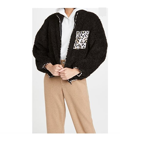 Plush Cheetah Fleece‎ Jacket Black/Pink S - Picture 1 of 5
